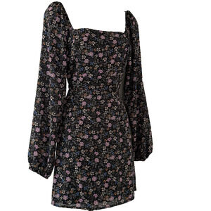 NWT Ditsy Floral Cutout Back Smocked Mini Dress Square Neck Milkmaid Boho M